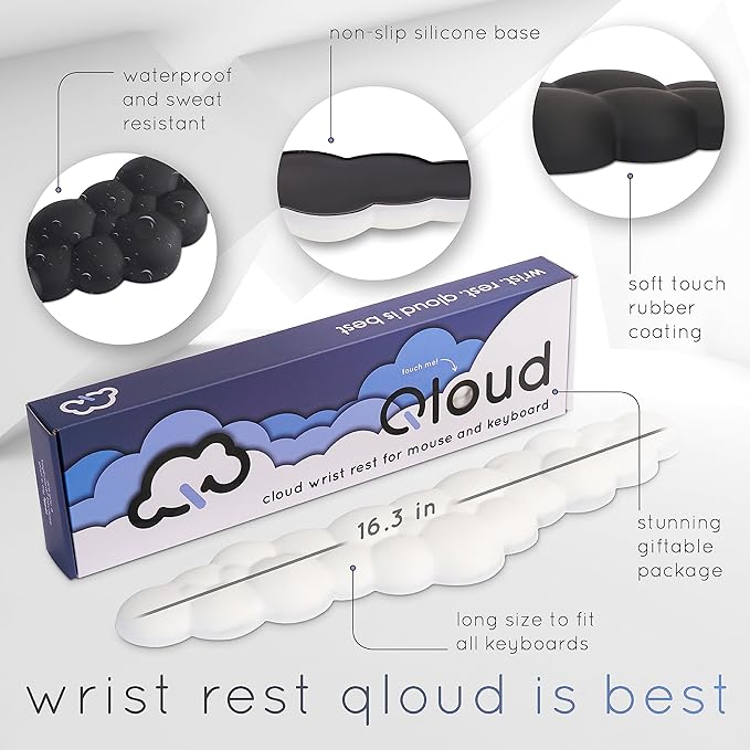 Rainbow Cloud Keyboard Wrist Rest – Create-ables Qloud Rainbow Wrist Rest for Computer Keyboard and Mouse, Ergonomic Memory Foam Wrist Pad with Non-Slip Base, Includes Cloud Mouse Pad