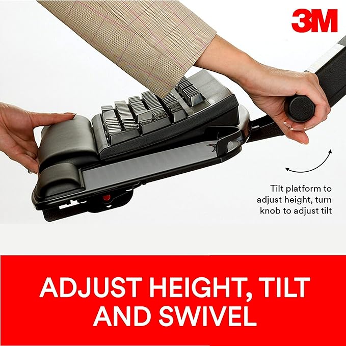 3M Sit/Stand Easy Adjust Keyboard Tray, 25.5 in. x 12 in. Wood Platform, 23 in. Track, Black, Wrist Rest and Mouse Pad