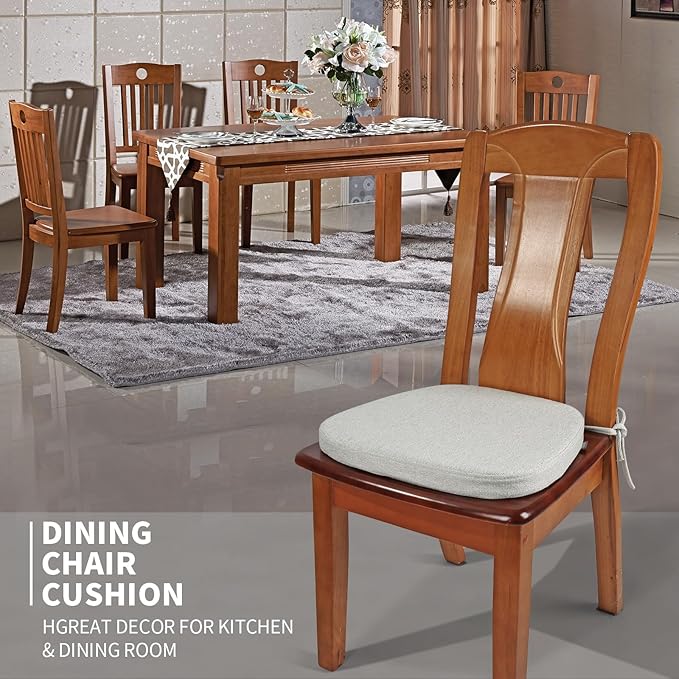 SINOSSO 1 Pack Memory Foam Chair Cushions for Dining Chair, Friendly Woven Fabric 16" U-Shape Comfortable Kitchen Chair Pad, Removable Slip Resistant Seat Cushion (1 Piece, Beige-Gray)