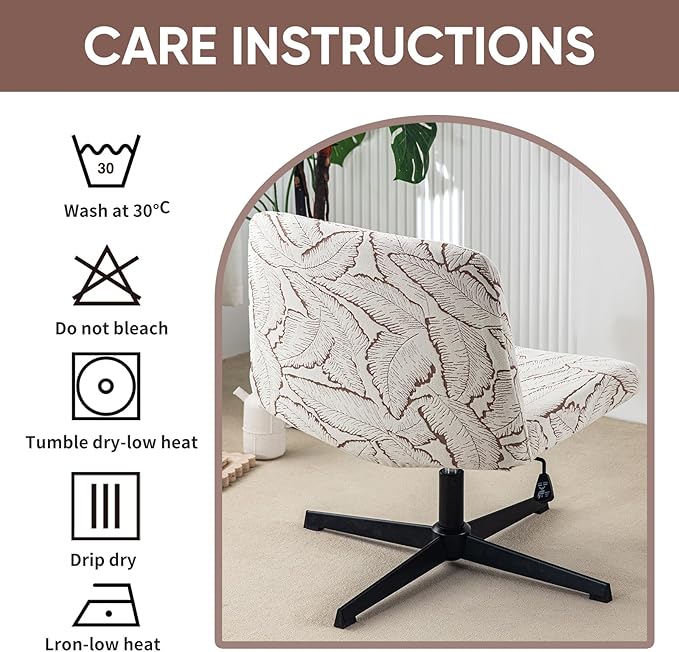 LavishCover Waterproof Palm Leaf Criss Cross Chair Cover, High-Stretch Flocked Fabric, Armless Office & Desk Chair Protector Against Stains and Wear(Khaki,Palm Leaf, Just The Cover,No Chair)