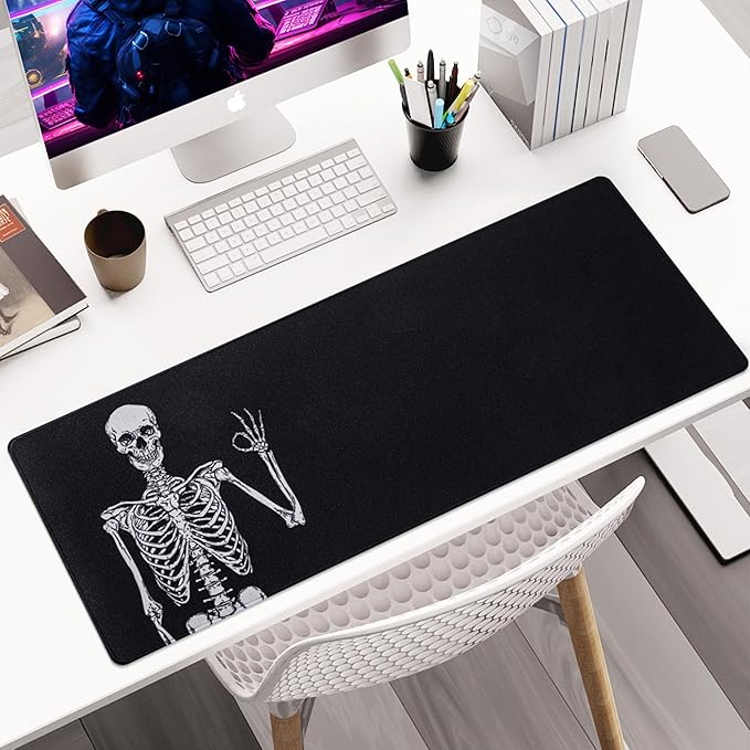 ALOANES Waterproof Mouse Pad with Durable Stitched Edge, Large Gaming Keyboard Pad, Non-Slip Rubber Base, Extended Desk pad for Gamer, Office & Home, Left Skeleton Mousepad 27.6''x 11.8''x 0.12''