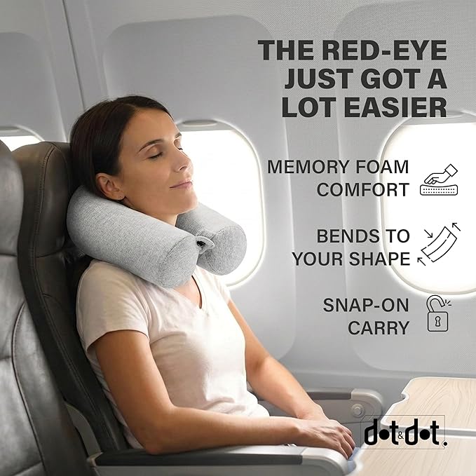 Dot&Dot Twist Memory Foam Travel Pillow for Airplanes - Travel Neck Pillow for Sleeping - Airplane Pillow for Neck Support, Chin, Lumbar and Leg - Adjustable, Bendable Neck Roll Pillow