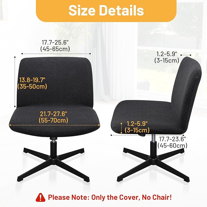Armless Desk Chair Cover，2pcs Stretch Armless Criss Cross Legged Office Vanity Chair Covers Slipcovers, Mid Back Swivel Slipper Chairs Covers for Living Room Bedroom（Only Covers, No Chairs）
