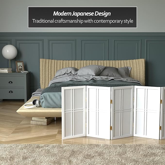 2 ft. Short Desktop Double Cross Shoji Screen - White - 5 Panels