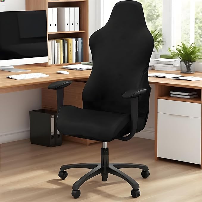 Gaming Chair Cover,Removable Office Chair Cover with Zipper,Stretch Anti-dust Universal Rotating,Washable High Back Computer Seat Protector for Pets (Black, Large | Armrests)