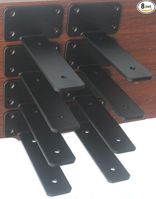 8 Pack - 6 inch Black Hidden L Shelf Bracket (1/5 Inch Thicked) Iron Floating Shelf Brackets Rustic Industrial Metal Brackets for Shelf Support
