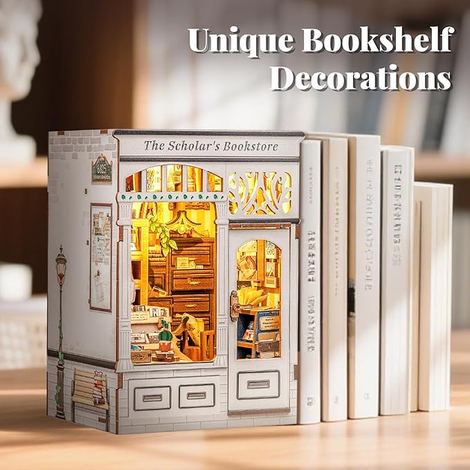 Fsolis Book Nook Kit - DIY Miniature Kit Booknook 3D Wooden Puzzles for Adults Tiny Building House Mini Bookshelf Diorama, Bookish Gifts for Women Book Lovers Readers (The Scholar's Bookstore)