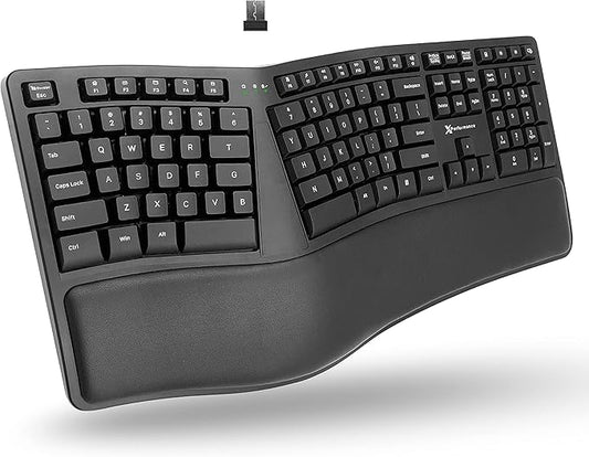 X9 Wireless Ergonomic Keyboard with Cushioned Wrist Support - Type Comfortably Longer - Wireless Split Keyboard for Laptop, PC & Chrome Computer with 110 Ergo Keys & 5ft Cable