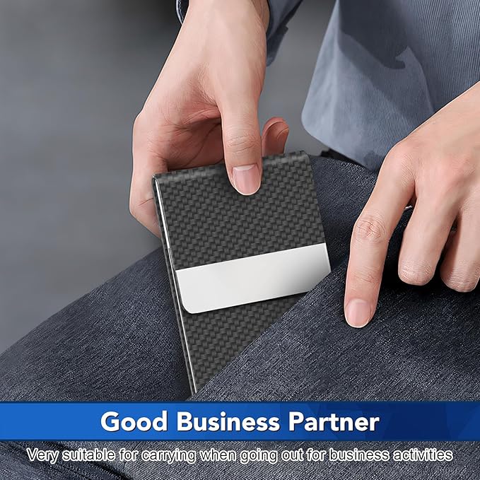 Business Card Holder, Metal Slim Business Card Case, Pocket Card Holder for Women or Men, PU Leather Business Card Holder Case RFID Blocking Name Card Holder with Magnetic Closure, Black Carbon | Slim, Business Card Case, Pocket Card Holder, RFID Block...