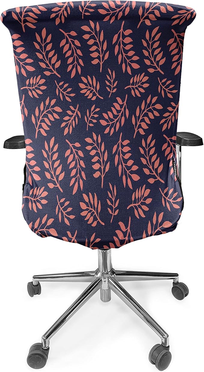Ambesonne Coral Office Chair Cover, Continuous Pattern with Leafy Branches Abstract Bicolour Design, Stretchable Decorative Universal Size High Back Printed Slipcover, Coral Purple
