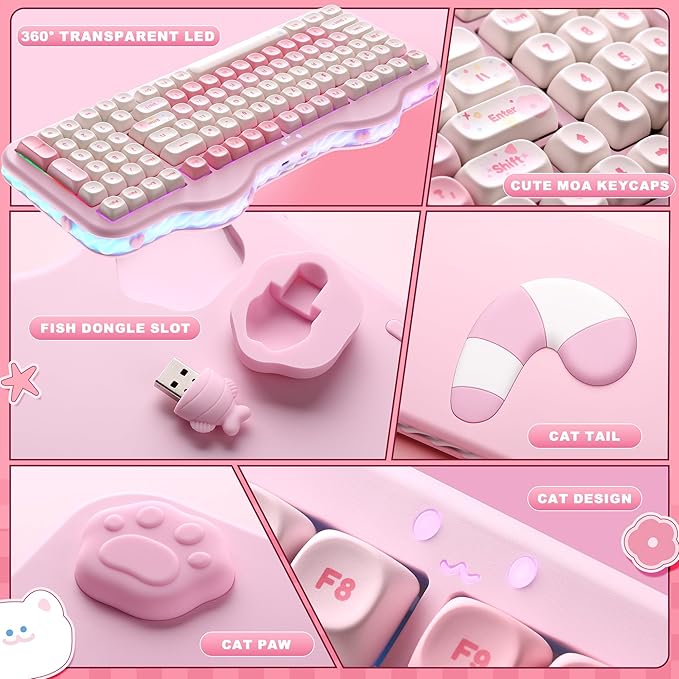 YUNZII C98 Wireless Mechanical Keyboard with Number Pad,99 Key BT5.0/2.4G/USB-C Hot Swap Gasket Mount with PBT MOA Keycaps,Custom RGB,Cute Cake Keyboard for Win/Mac (Pink, Candy Linear Switch)