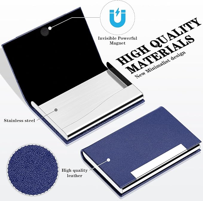 Padike Business Card Holder, Blue, Faux Leather, RFID Protected, Stylish Design