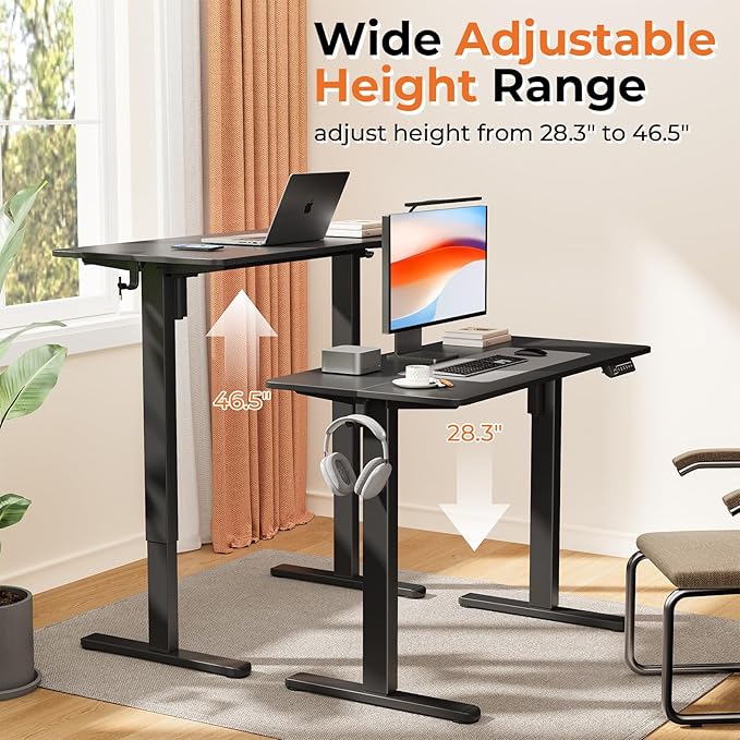 Electric Standing Desk, 40" ×20" Samll White Standing Table, Height Adjustable Compact Sit Stand Desk with Splice Board, Home Office Table with 2 Hooks, Black