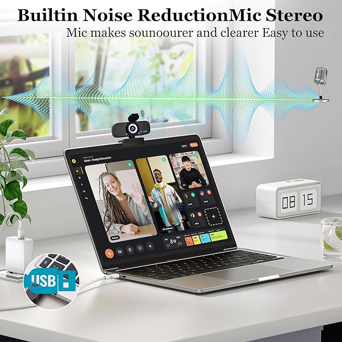 1080P Full HD Webcam with Built-in Microphone and Rotatable Tripod, Privacy Cover, for Desktop PC or Laptop Computer-Style1