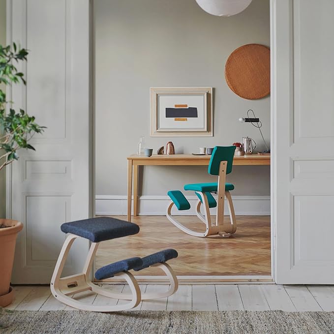 Varier Variable Plus Kneeling Chair with Backrest Brown/Light Green Tonal - Ergonomic Office Chair in Scandinavian Design, Active Sitting and Comfort