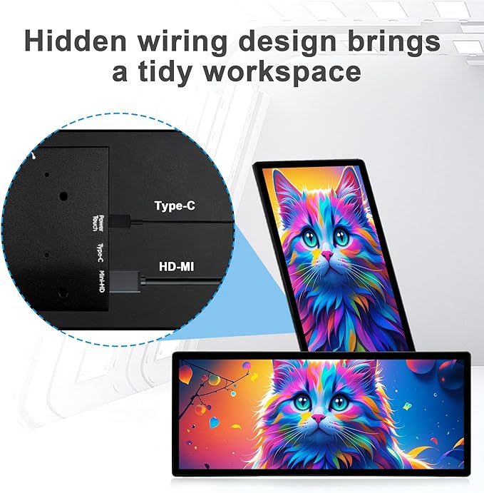 wisecoco 12.3 Inch Touch Screen Monitor IPS 1920x720 Stretched Bar LCD CNC Shell Mini Secondary Screen Portable Display HDMI for Laptop PC Temperature Aida64 GPU CPU RAM Monitoring