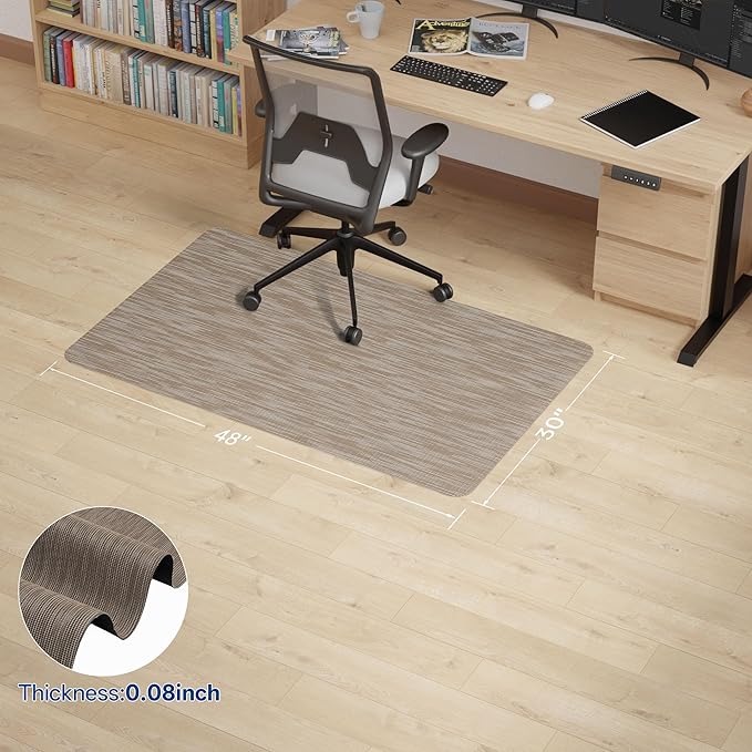 Office Chair Mat for Hardwood & Tile Floor, 30" x 48"Anti-Slip Desk Chair Mat, Easy Glide Floor Protector for Rolling Chairs, Floor Mat for Office Chair for Home Office (Dark Brown)