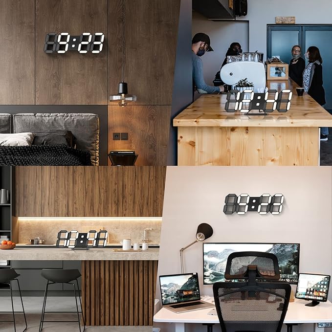 3D LED Clock Desk Alarm Clock Wall Clock with Remote Control, 9.7" LED Electronic Clocks, Snooze Model, Temperature, Night Light Auto/Custom Brightness