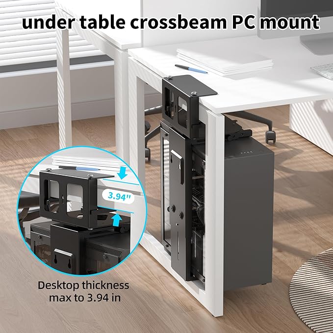 Pholiten Under Desk CPU Mount, Universal Desk Leg CPU Mount, 3.94 to 11.61 Inch Wide Computer Case CPU Hanger Holder, Table Beam CPU Mount Bracket Computer Tower Wall and Under Counter Holder