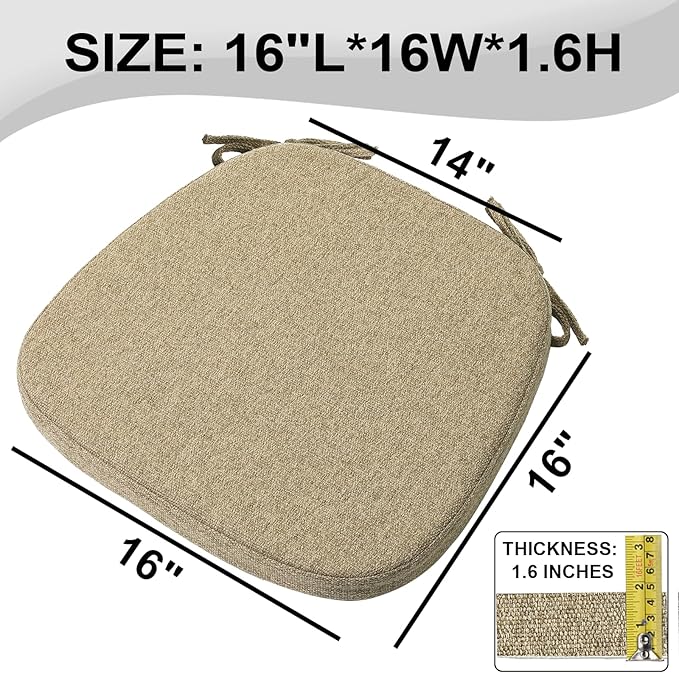 SINOSSO 1 Pack Memory Foam Chair Cushions for Dining Chair, Friendly Woven Fabric 16" U-Shape Comfortable Kitchen Chair Pad, Removable Slip Resistant Seat Cushion (1 Piece, Linen)