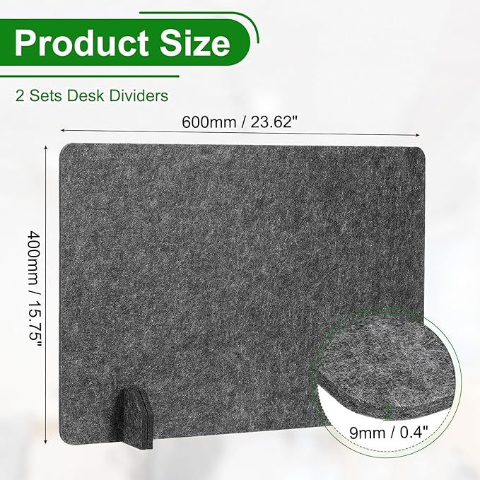 PATIKIL Desk Dividers 24" x 16", 2 Pack Desk Privacy Panel Freestanding Noise Reducing Partition Acoustic Panel with 4Pcs Support Feet for Testing Office Home Library, Dark Gray Style C
