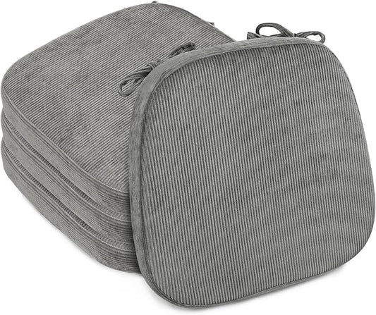 2.5" Thick Chair Cushions for Dining Chair, Corduroy Foam Kitchen Chair Pads, U Shaped Indoor Seat Cushions with Ties & Non-Slip Backing, Removable Washable Cover, 17''x16.5'', Set of 4, Grey