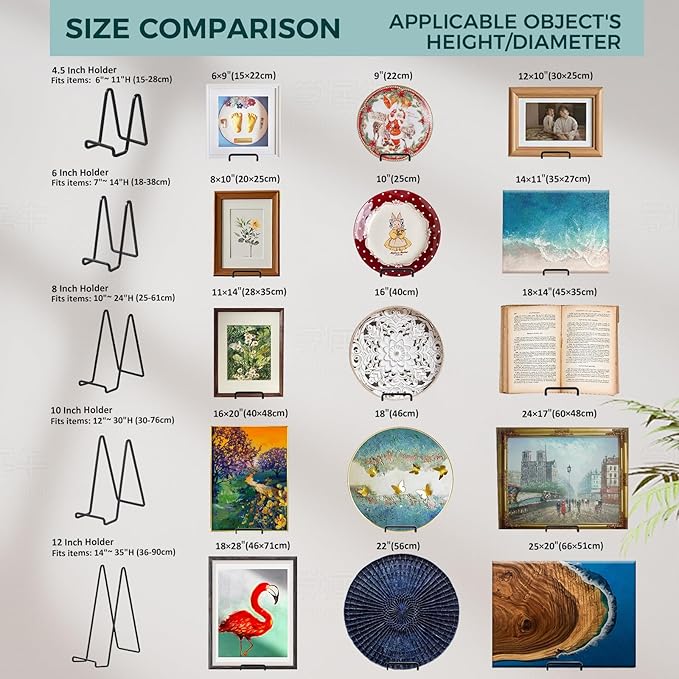 Large Plate Holder Display Stand - 12 inch Super Tall Big Plate Stands for Heavy Duty Display - Metal Picture Frame Stand - Tabletop Easel Stand for Decorative Platter | Plaque | Book - 2 Pack - Black
