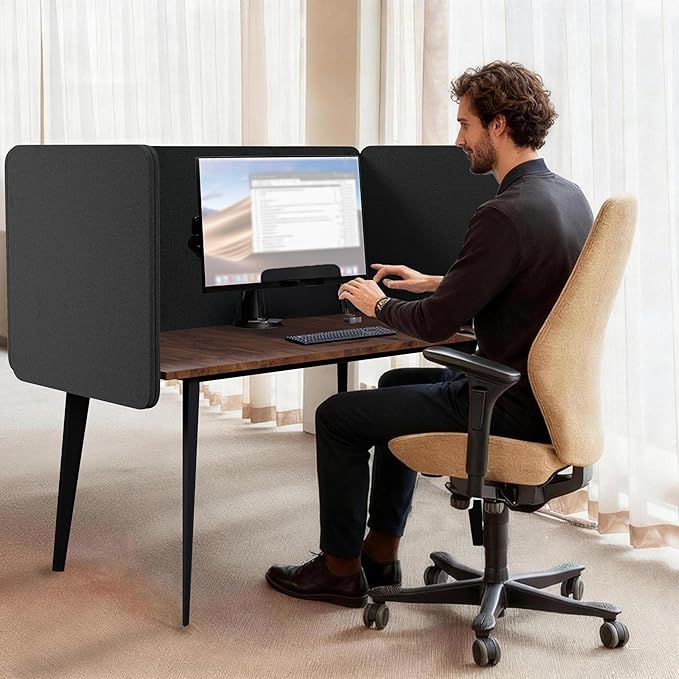 Desk Privacy Panel 24 x 24 Inch,Sound Absorbing & Proof Desk Divider for Office, Clamp-on/Screw-on Acoustic Desk Back Panel Partition, Dark Gray