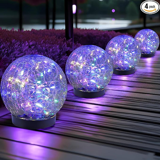 JKIMK Solar Globe Lights Outdoor Waterproof-Solar Balls for Garden-Cracked Glass Ball Solar Lights Outdoor-Solar Orbs for Outside-Outdoor Decorations for Patio and Yard Lawn Backyard Decor