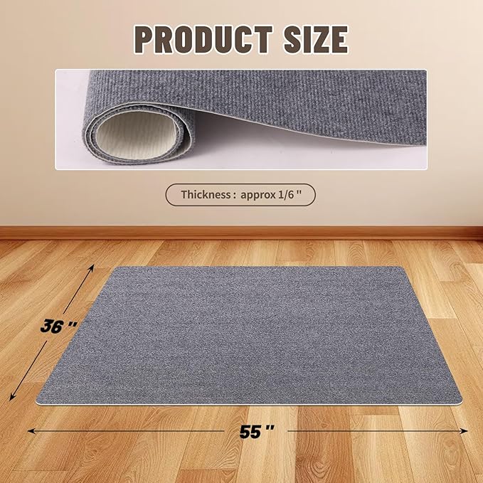 Office Chair Mat - for Hardwood Floors, Large Non-Slip Easy-Clean Floor Protection Blanket (Grey, “55 x 35in”).