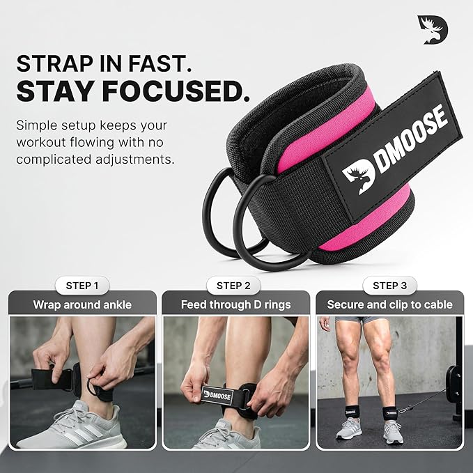 DMoose Fitness Ankle Strap for Cable Machine - One Size Fit with Premium Padding Cuffs, Ankle Bands for Working Out, Booty Workouts, Leg Extension, Hip Abductors, Kickbacks & Lower Body Exercises