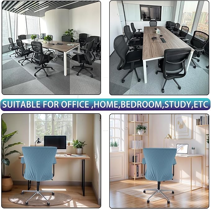 4 Pcs Office Chair Cover Set with 4 Extra Elastic Straps Universal Protective Office Chair Covers Stretchable Desk Chair Cover Office Armrest Cushion Backrest for Rotating Chair (Blue)