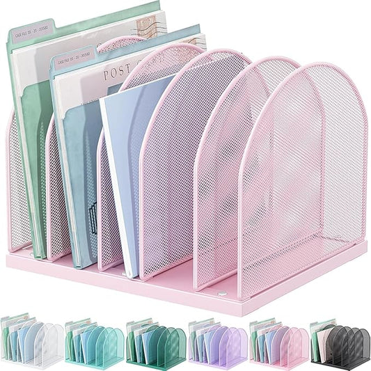 gianotter Desktop File Organizer, Desk Organizer with 5 Compartments, Paper Organizer for Desk, Workspace Organizers for Office Supplies (Pink, Upright Style)