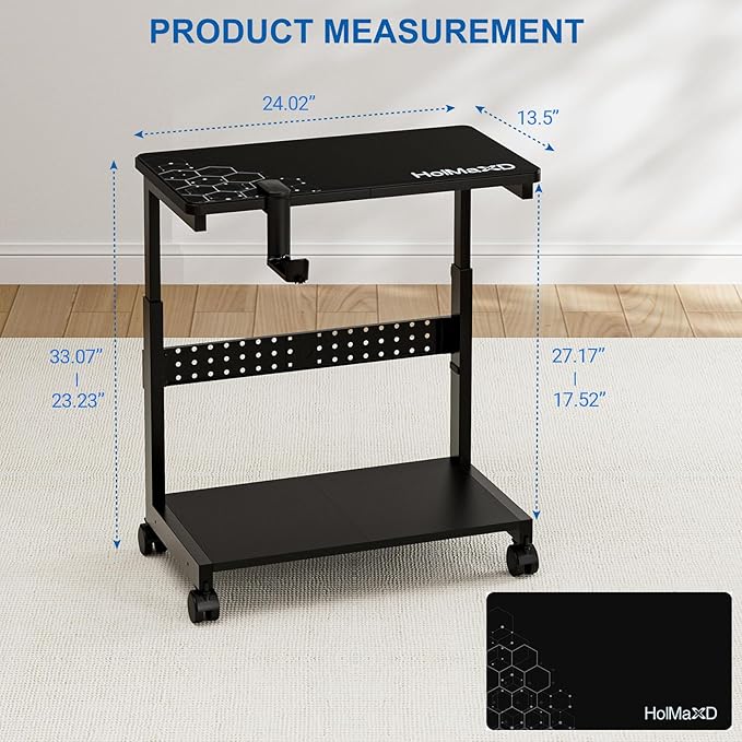Height Adjustable Computer Tower Stand, 2-Tier ATX-Case CPU Holder with Mouse Pad & Headphone Stand, Mobile PC Standing Under Desk, Home Office Gaming Accessories, Computer Cart Wheels, Black