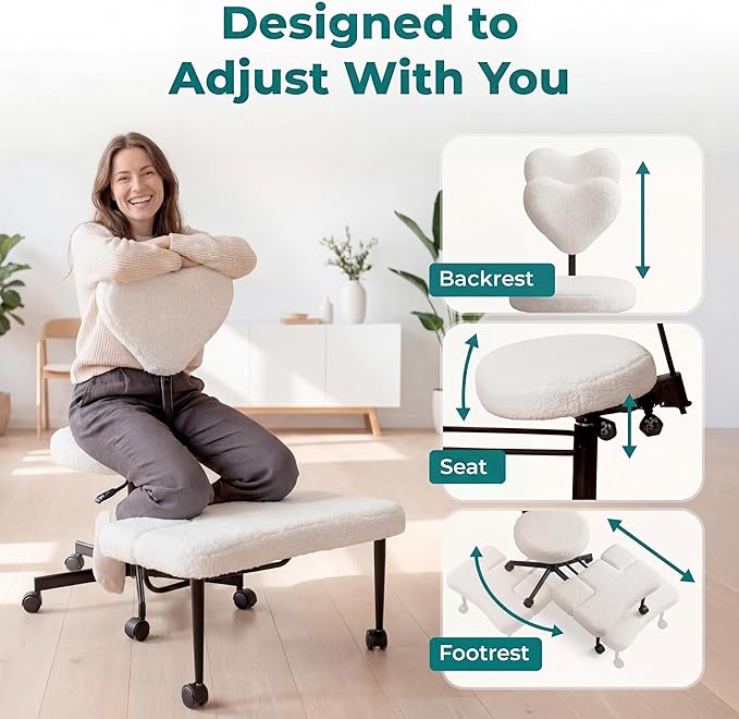 Ergonomic Cross Legged Office Chair with Foot Rest for Kneeling Seating - Crisscross Desk Chair with Wheels for ADHD to Sit Cross Legged - Multi-Position Adjustable Seat with Back Support for Women