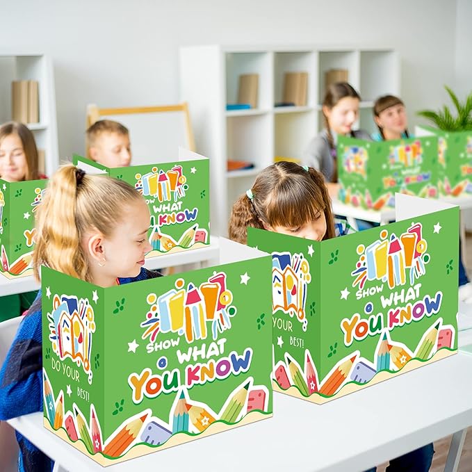 Zhehao 12 Pcs Desk Dividers for Students, Privacy Folders Boards Bright Colored Testing Dividers Panels for School Classroom Student Teacher Desks, 15.76 x 13.3 x 11.8 Inches(What You Want)