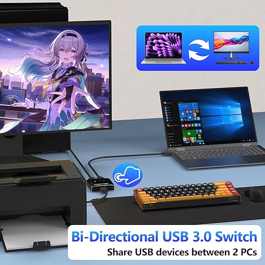 USB Switch, Bi-Directional USB Switch 1 in 2 Out/2 in 1 Out, USB Switcher 2 Computers Sharing Devices Like for Printer, Keyboard, Scanner, Mouse, USB KVM Switch Compatible with Mac/Win/Linux