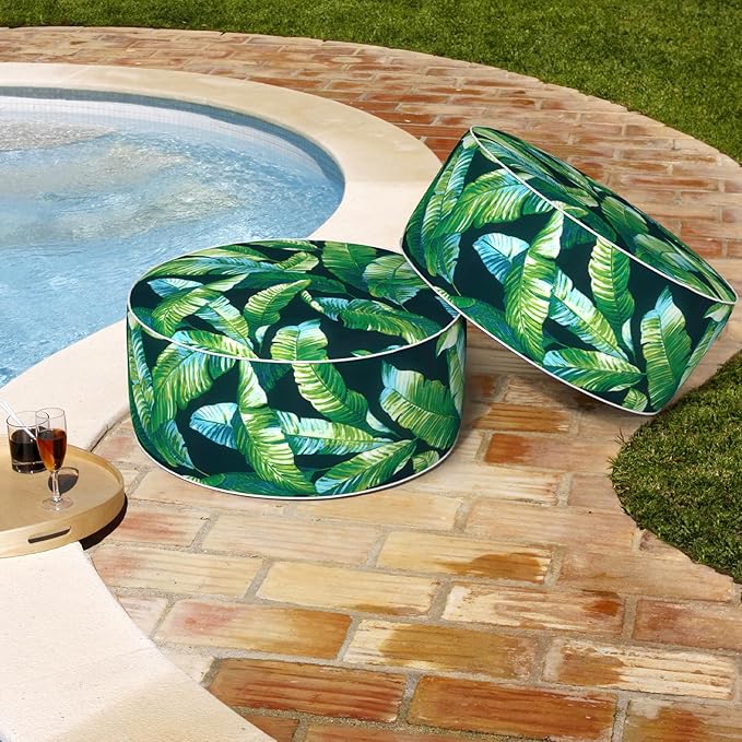 Inflatable Stool Ottoman, Footrest Ottoman with Handle, Outdoor or Indoor Round Portable Stool for Patio Home Decoration, 21x9 Inch, Hanalei Lagoon
