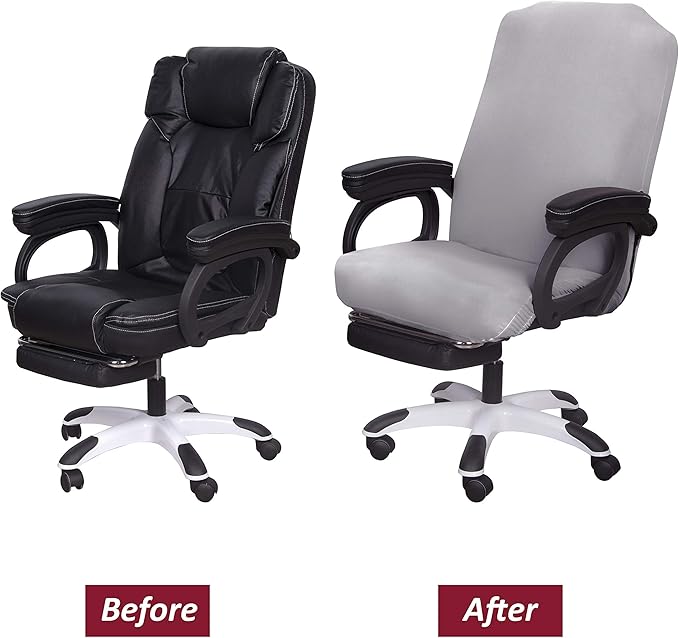 SARAFLORA Office Chair Cover- Medium, Silver Grey- Removable Computer Chair Cover for Office Chair with Zipper for Universal Rotating Chair Desk Chair Cover Chair Seat Washable Protector for Pets