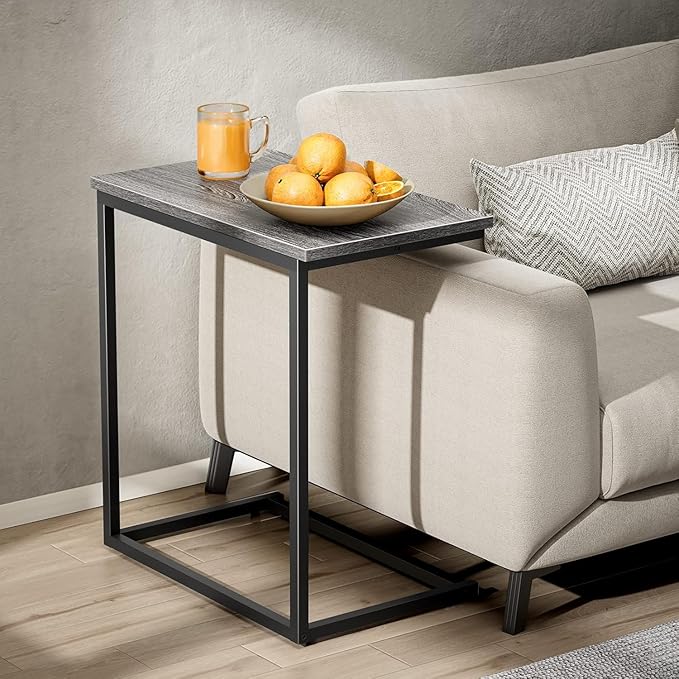 Pipishell C Shaped End Table 27 Inches High, Side Table for Couch Slide Under, Sofa Side Table for Living Room, Grey