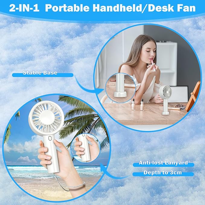 Decute Handheld Turbo Fan Strong Wind Mini Portable Fans, Hand Held USB-C Rechargeable Travel Fan for Indoor Makeup Office Desktop and Outdoor Beach, for Women Girl Men Boy, Beige
