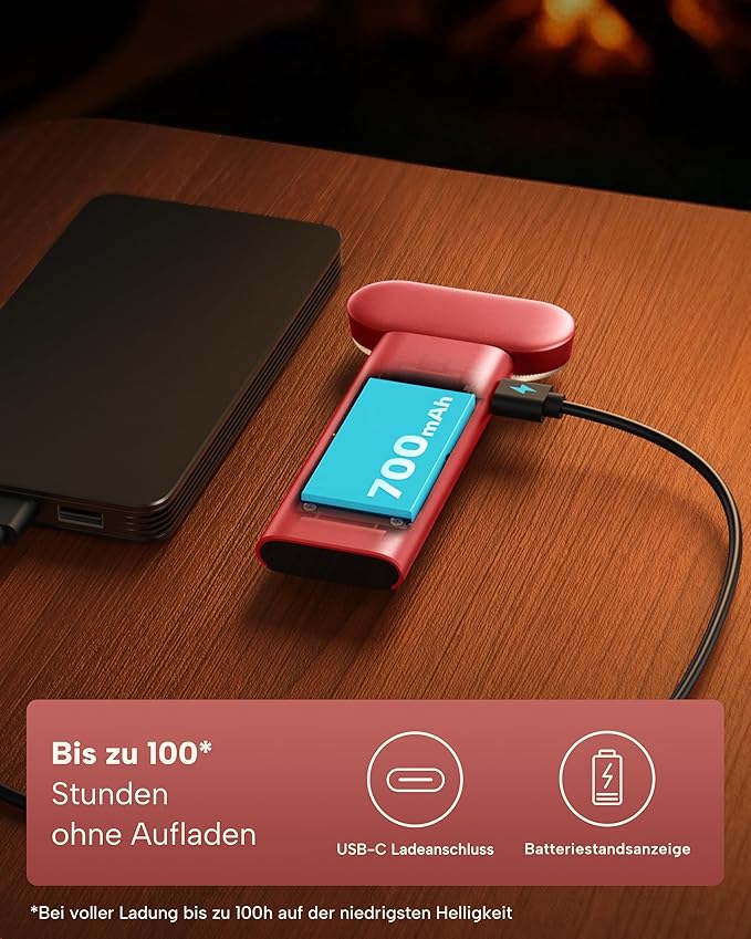 86lux Book Light, Reading Light for Book in Bed, USB Rechargeable LED Night Light with 3 Colors & Stepless Dimming, Aluminum Alloy Bookmark Light for Book Lovers, Red