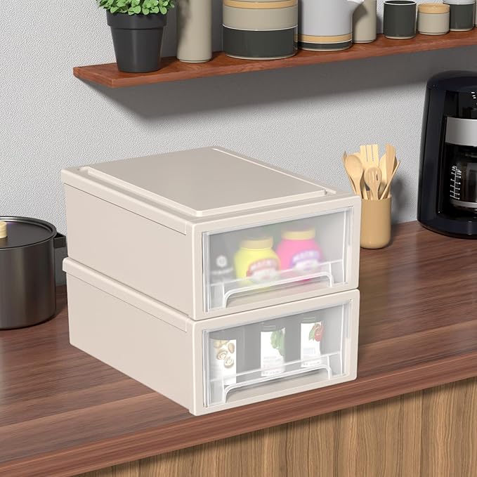 12 Quart Plastic Stacking Drawers, Stackable Desktop Storage Unit Drawers, 4 Packs
