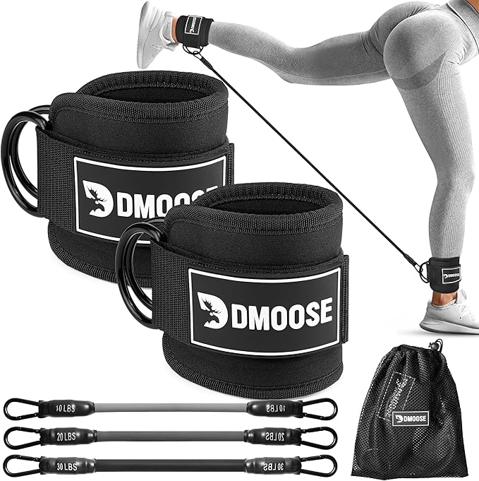 DMoose Fitness Ankle Strap for Cable Machine - One Size Fit with Premium Padding Cuffs, Ankle Bands for Working Out, Booty Workouts, Leg Extension, Hip Abductors, Kickbacks & Lower Body Exercises