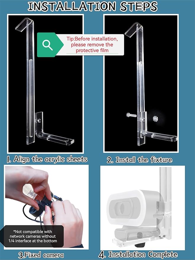 Webcam Mount for Monitor, 1/4" Screw - Universal Clip-On Holder for Logitech Brio, OBSBOT, Microsoft, Nexigo Webcams