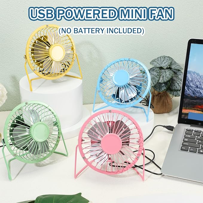 Glooglitter 8 Pcs 4" USB Small Fan Powerful Quiet 360° Adjustable Rotation Personal Metal Mini Desk Fan Summer Electric Ideal for Home Office Bedroom Desk Airflow Cooling, USB Powered Only(Cute Color)