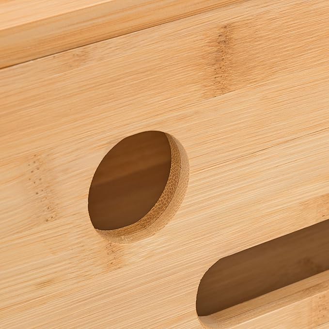 Relaxdays Cable Box for 2 Power Strips, Bamboo, H x W x D: 15.5 x 42 x 16 cm, Hide Cables, Socket Box, Natural