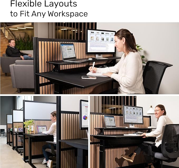 Grove Modular Wall | Room Divider with Faux Wood Slats, Sound Dampening Panels | Expandable Office Partition for Privacy & Stability (70" x 48")