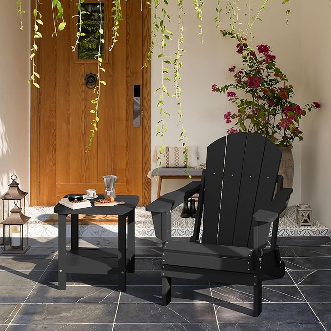 SERWALL Double Adirondack Side Set of 4, Table Rectangular End Table, Black