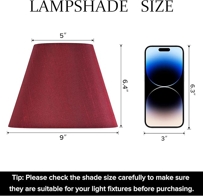 GO&SO Burgundy Red Lamp Shades Set of 2 Small-5" Top× 9”Bottom × 6.4”High Spider Drum Lampshade for Table Lamps Bedside Lamp,Morden Lamp Shade Replacement,Natural Silk Barrel Shade for Bedroom